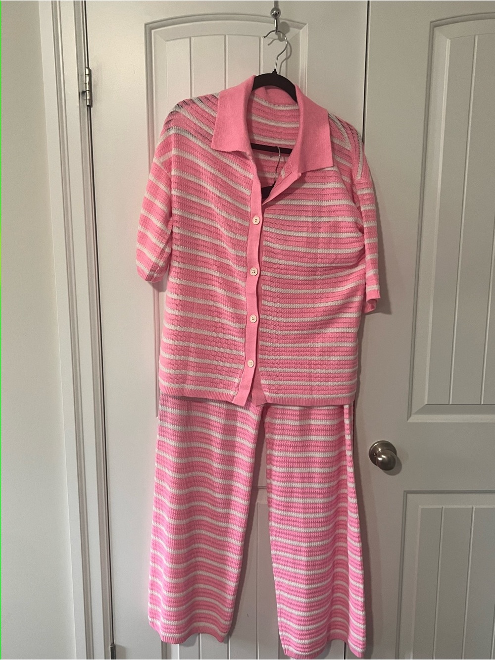 Two-Piece Striped Pink and White Knit Set - Picture 2 of 6